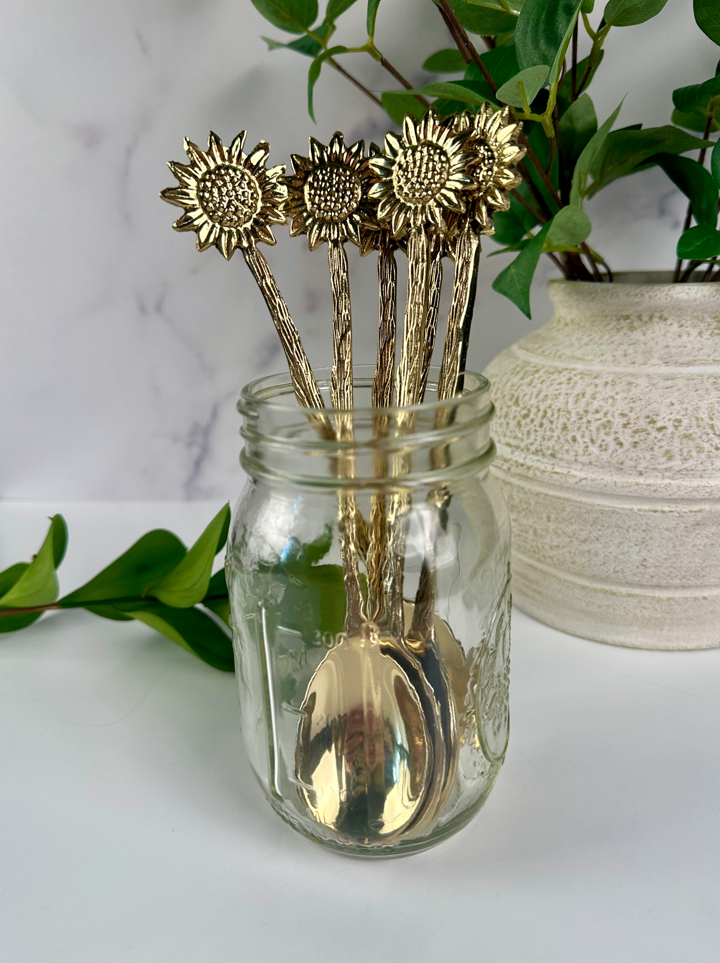 Engraved Gold Sunflower Spoon